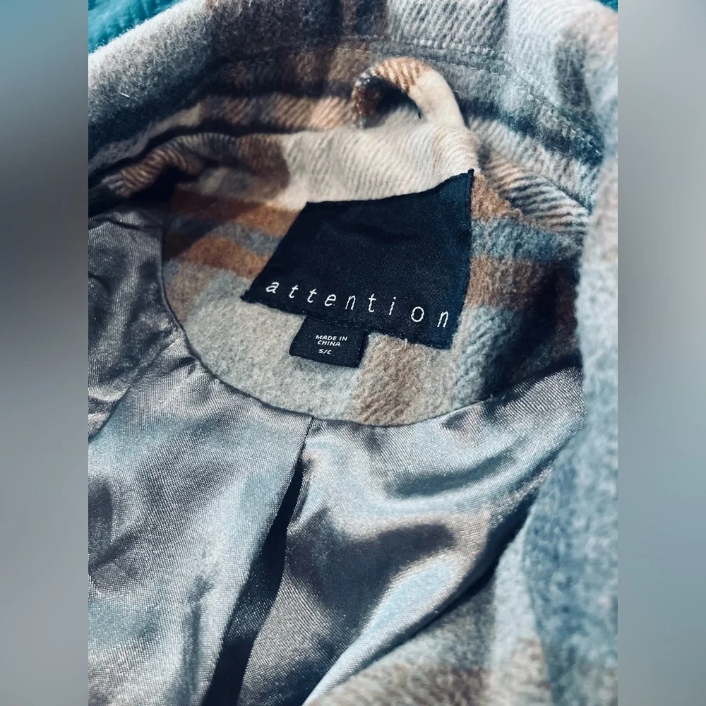 Attention Classic Gray Plaid Preppy Peacoat Women’s Small - Picture 3 of 8